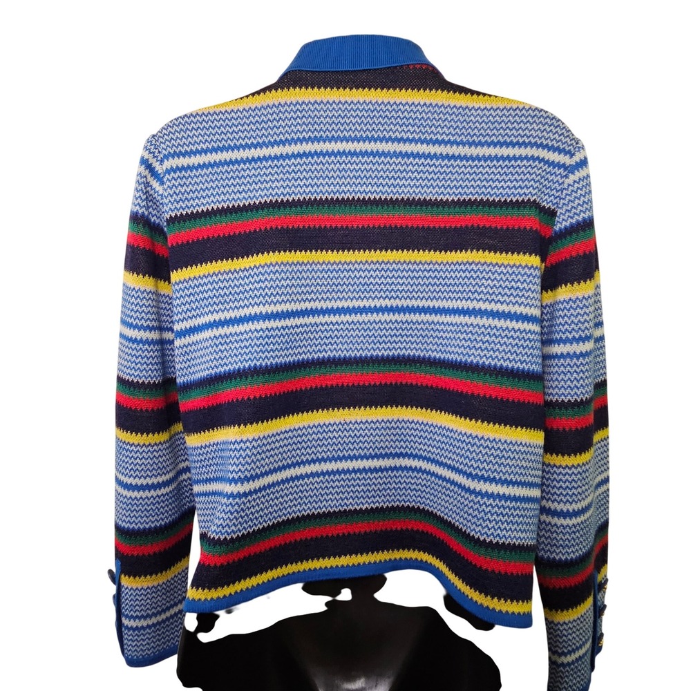Vtg Yves Saint Laurent YSL Striped Button Cardigan M Nautical Snap Collar Lux - Picture 3 of 10